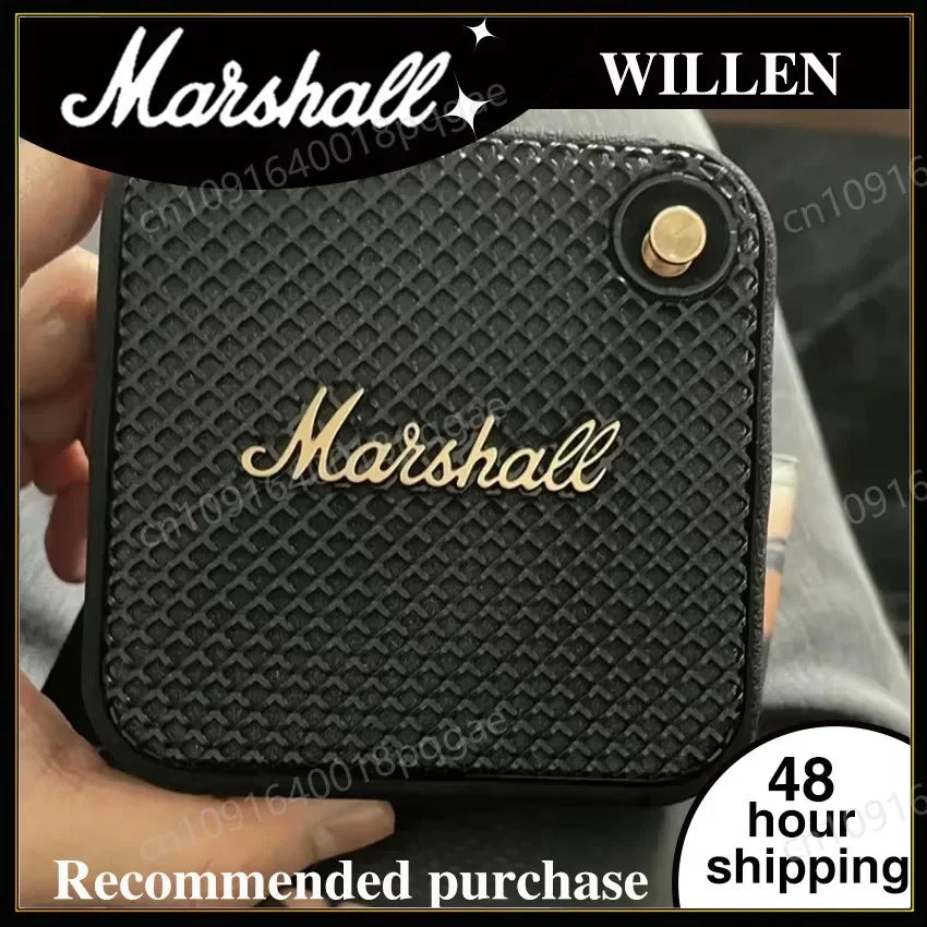Haut-parleur Marshall Willen noir avec logo doré, texture grille, expédition 48h
