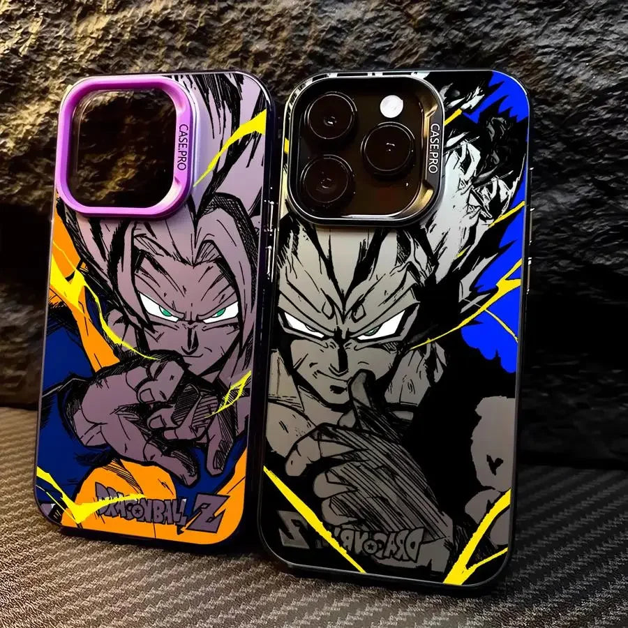 Coques de téléphone Dragon Ball Z avec illustrations de personnages et reflets électriques colorés