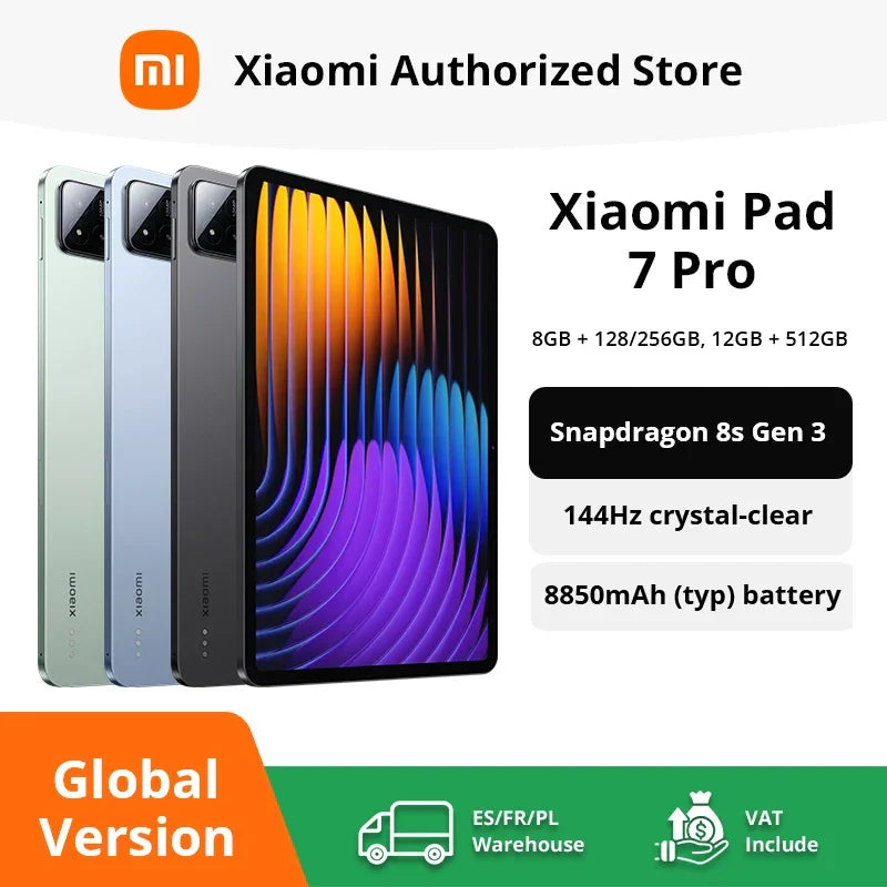 Tablettes Xiaomi Pad 7 Pro en plusieurs couleurs avec écran 144Hz, batterie 8850mAh, Snapdragon 8s Gen 3