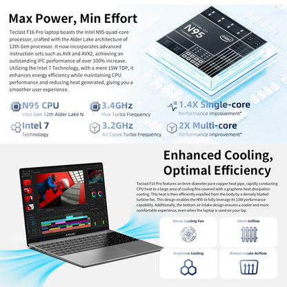 Teclast F16 Pro laptop avec processeur Intel N95 12e gen et système de refroidissement avancé