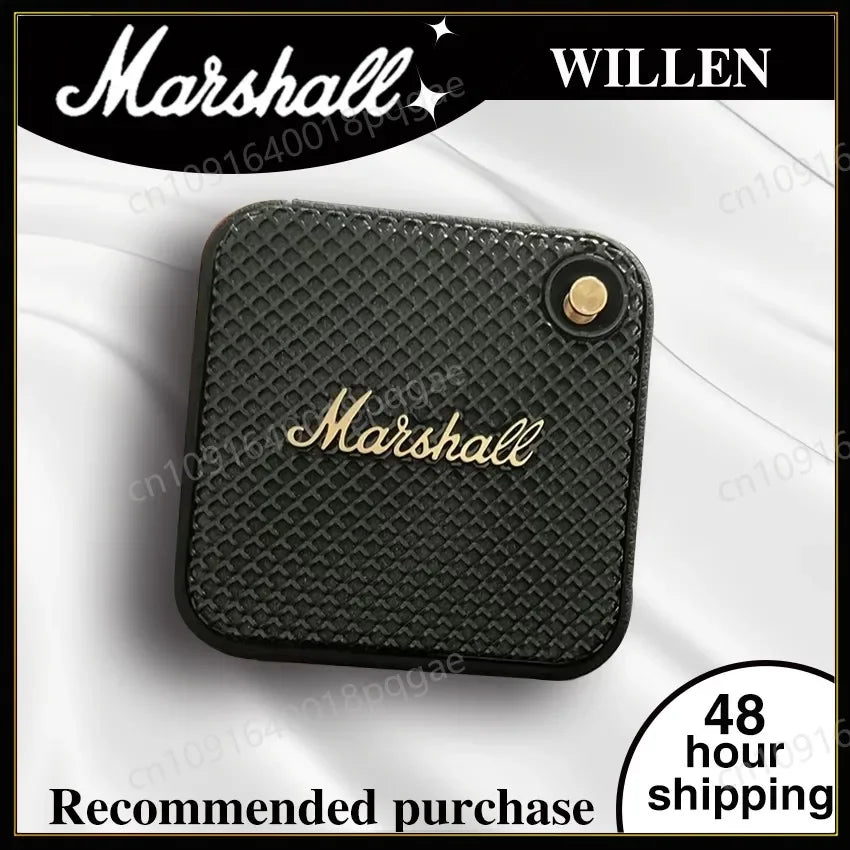 Marshall Willen mini enceinte portable noire à texture quadrillée, design compact, logo doré