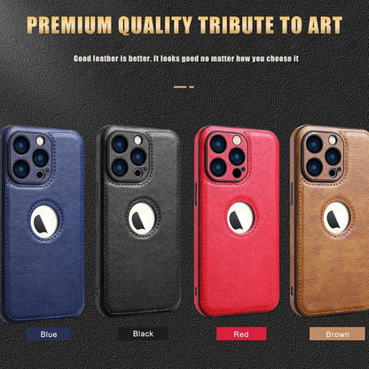 Coques de téléphone en cuir de qualité premium en bleu, noir, rouge et marron avec ouverture pour logo Apple