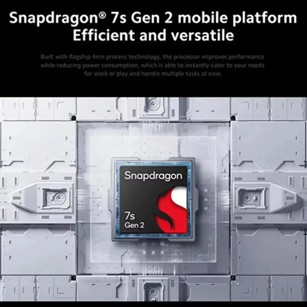 Processeur Snapdragon 7s Gen 2 avec technologie 4nm, performant et efficace