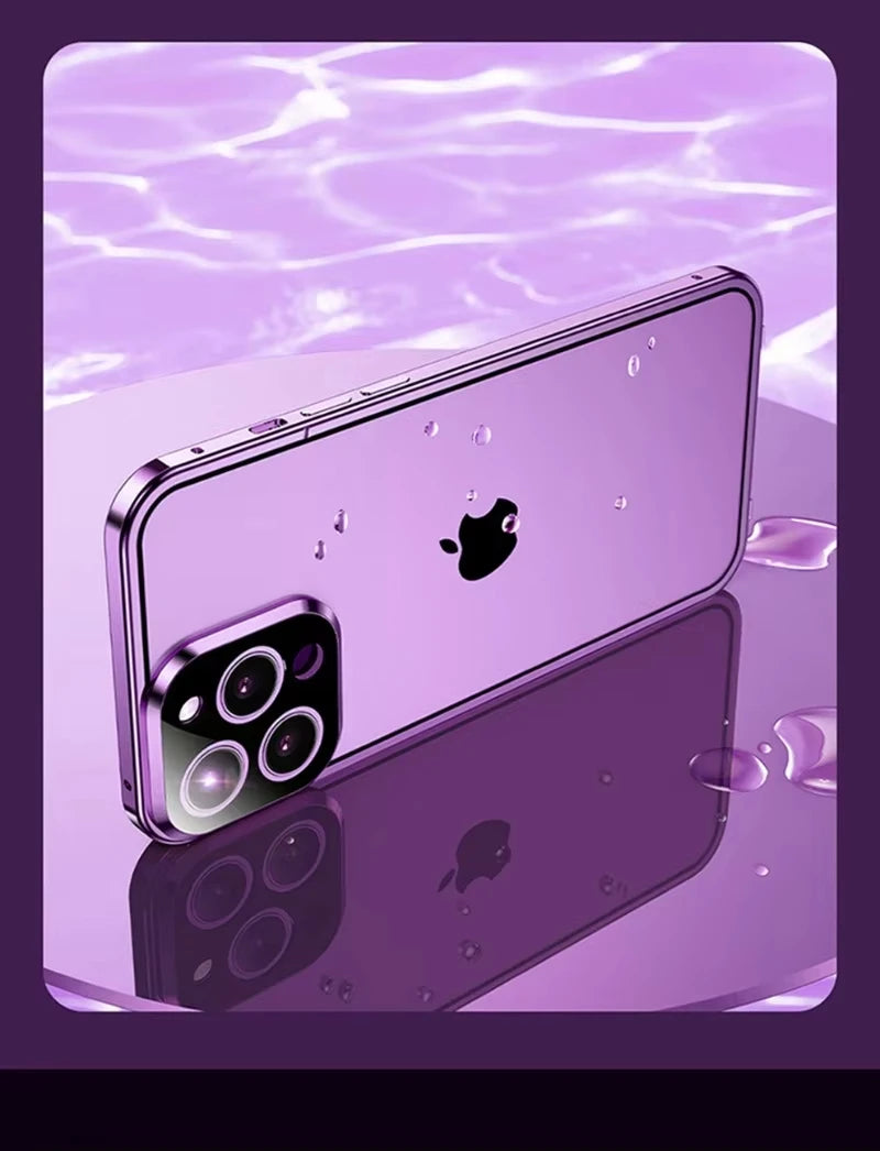 Coque double face en verre HD avec cadre en métal pour iPhone