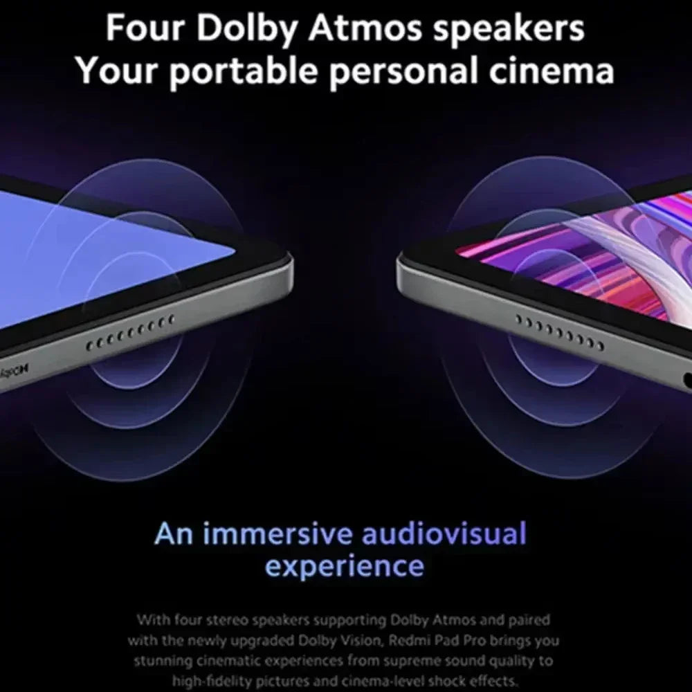 Tablette Redmi Pad Pro avec quatre enceintes Dolby Atmos pour une expérience audiovisuelle immersive