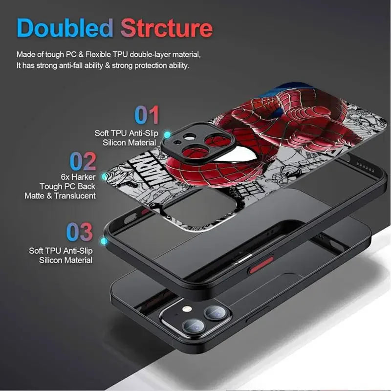 Coque de téléphone Spider-Man en TPU anti-dérapant et PC rigide, protection à double couche