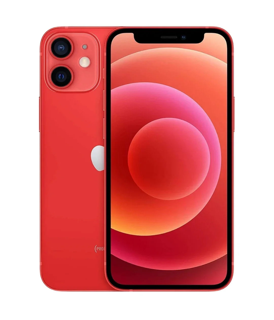 iPhone 12 rouge Product Red avec écran allumé et double caméra arrière