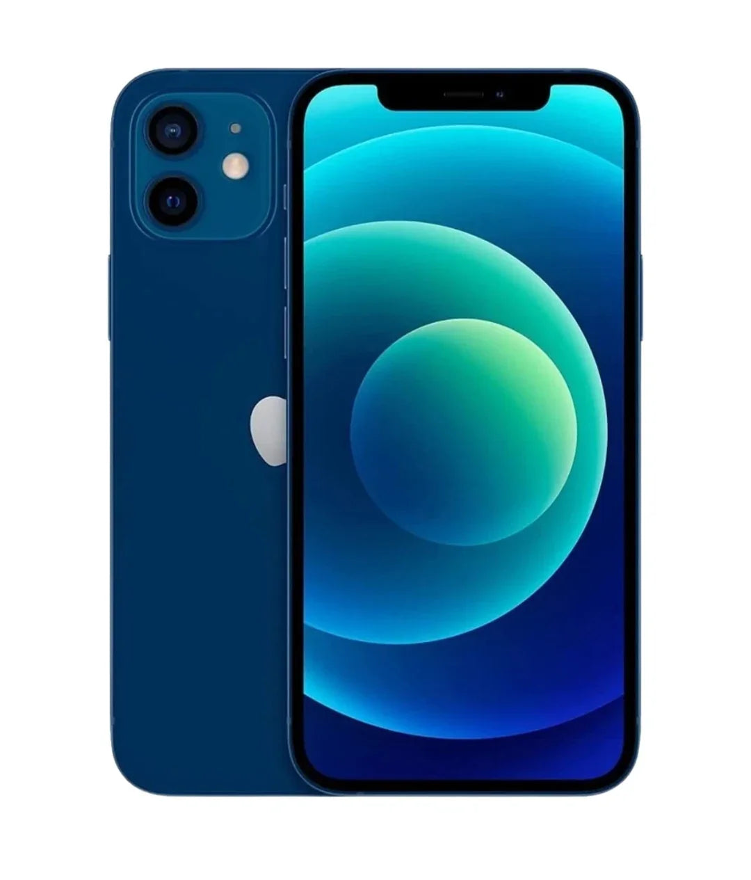 Smartphone Apple iPhone 12 bleu avec double caméra arrière et écran lumineux
