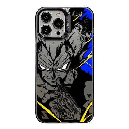 Coque iPhone avec illustration Dragon Ball Z, personnage sombre et éclairs jaunes et bleus