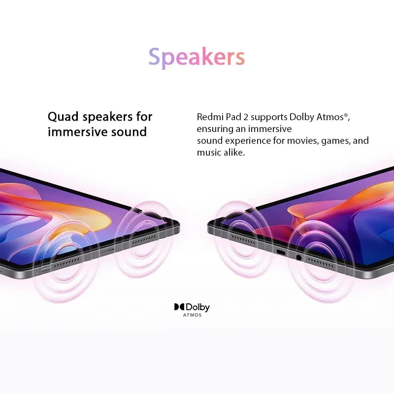 Tablettes Redmi Pad 2 avec quatre haut-parleurs pour son immersif et prise en charge Dolby Atmos