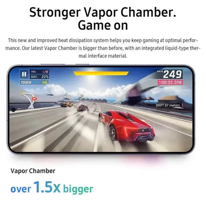 Jeu de course automobile sur smartphone avec affichage des performances et texte sur chambre à vapeur améliorée
