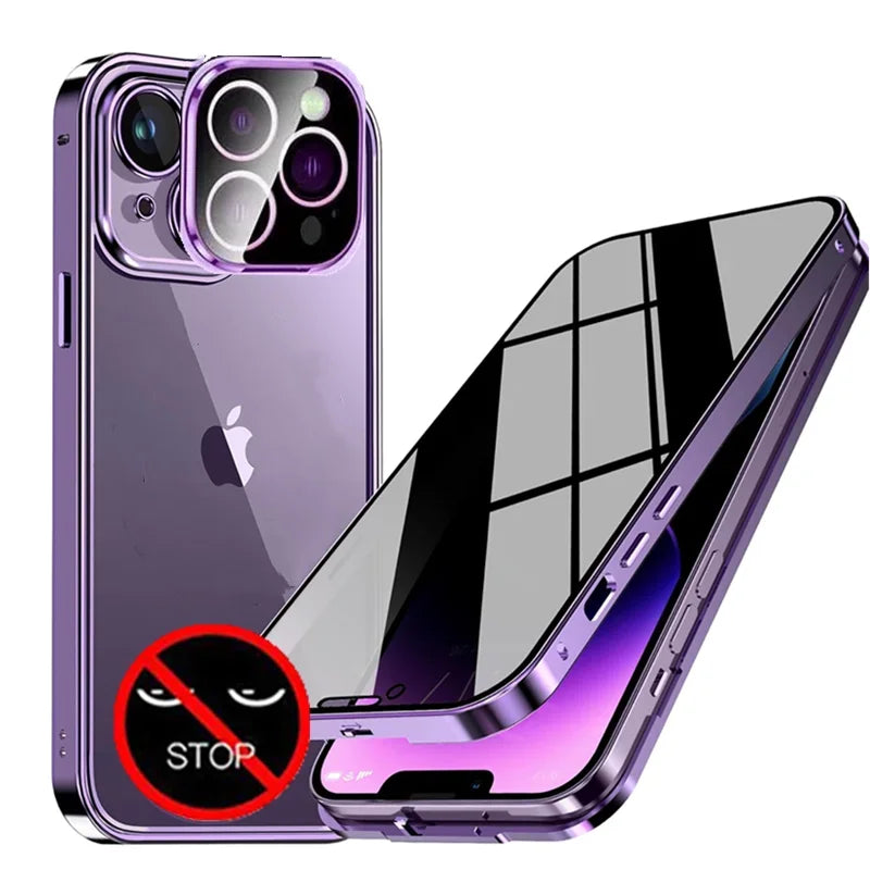 Étui double en verre anti-espionnage avec fixation magnétique, compatible avec iPhone