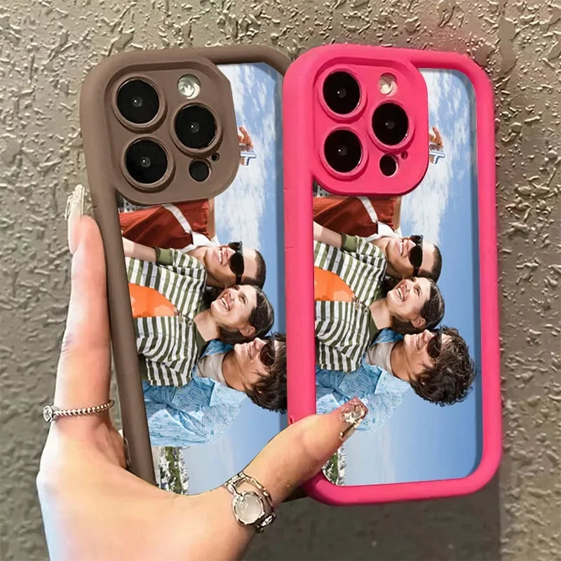 Coques de téléphone personnalisées avec photo de groupe, couleurs rose et marron, adaptées aux iPhones