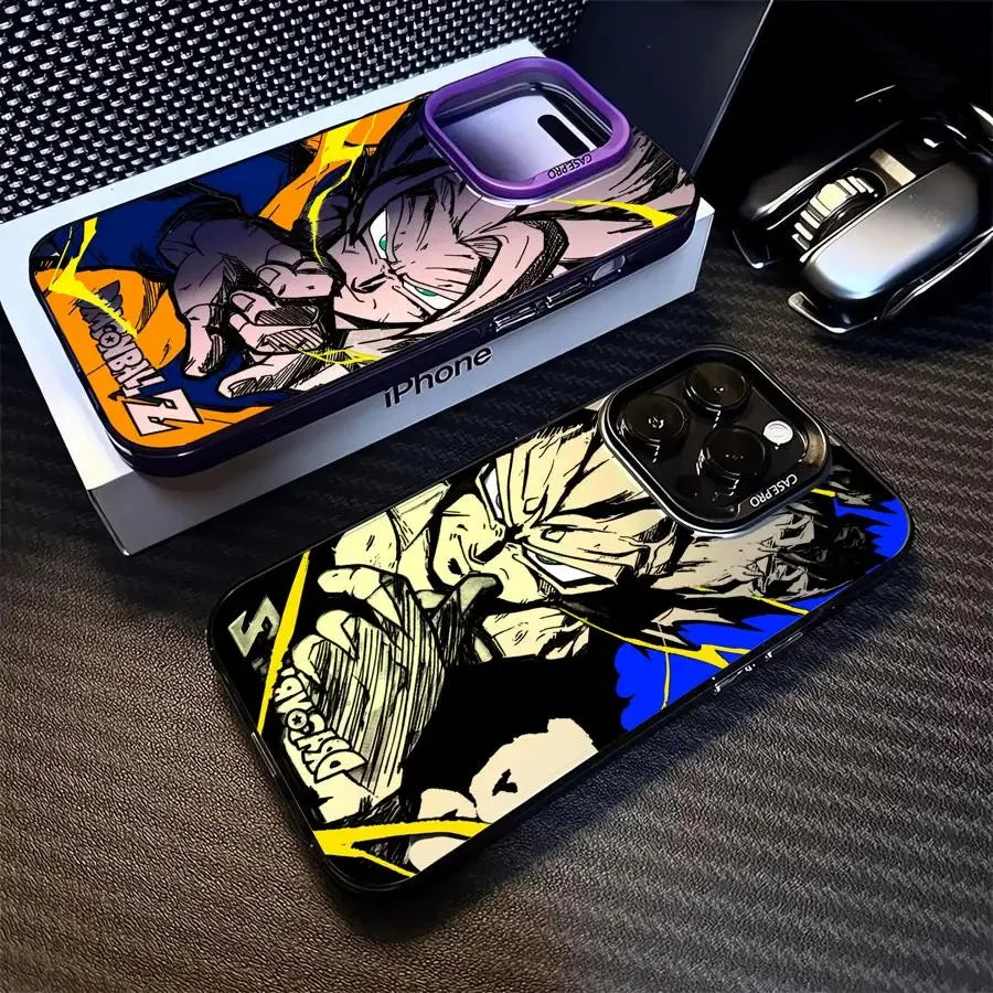 Coques iPhone Dragon Ball Z personnalisées en noir avec personnages animés colorés