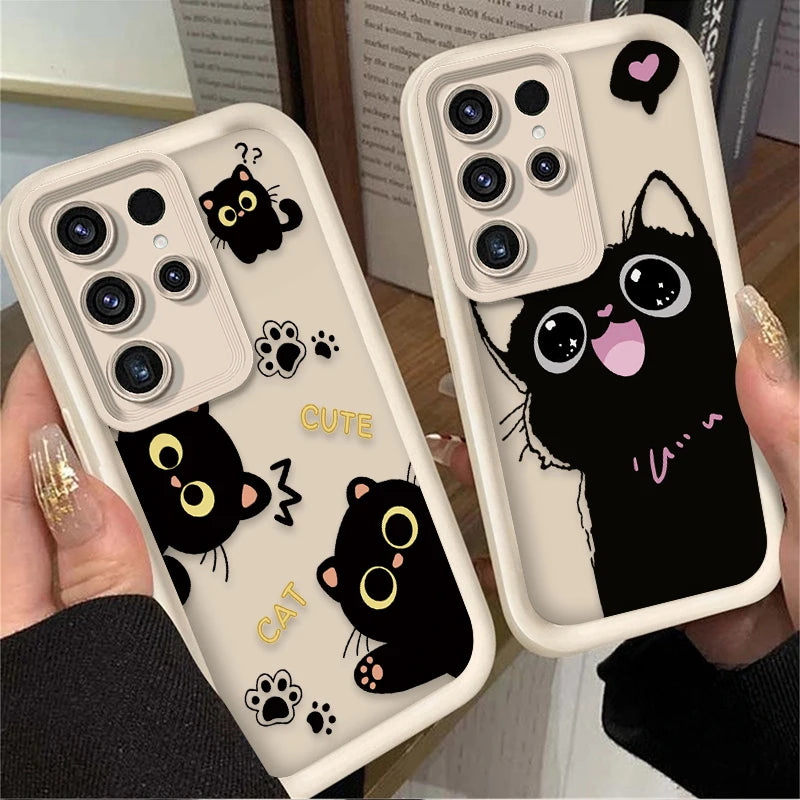 Coque de téléphone avec un adorable chat noir de dessin animé pour Samsung