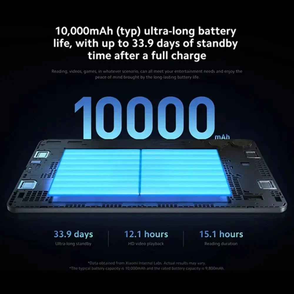Illustration batterie 10 000mAh ultra longue durée avec 33,9 jours en veille, lecture vidéo HD 12,1h