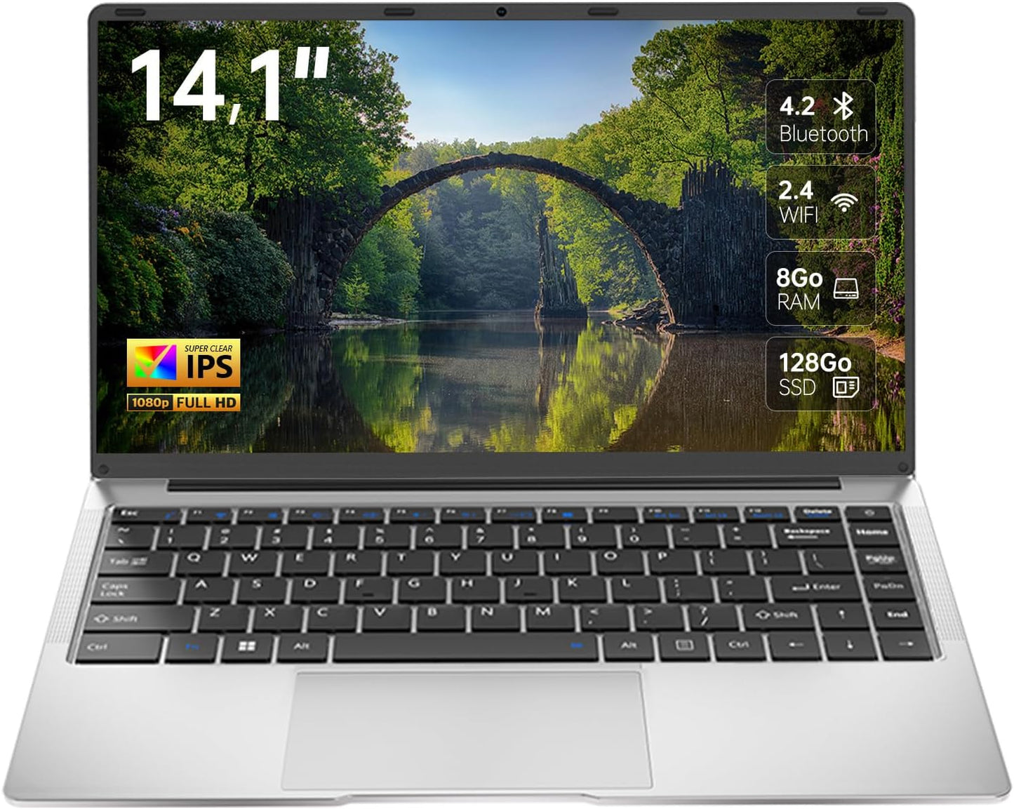 Ordinateur Portable 14,1", 8 Go RAM, 128 Go SSD, Celeron N, PC Portable Étudiant FHD IPS Avec Wi-Fi 5, Mini-Hdmi, Pavé Numérique – Idéal Pour La Maison, Les Études Et Le Travail