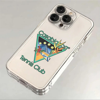 Coque de téléphone transparente avec logo Casablanca Tennis Club et illustration colorée