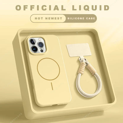 Coque de téléphone silicone jaune avec support circulaire et bracelet assorti dans un coffret