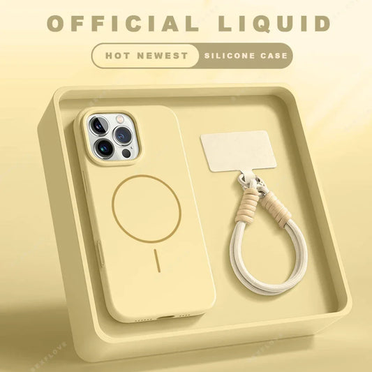 Coque de téléphone silicone jaune avec support circulaire et bracelet assorti dans un coffret