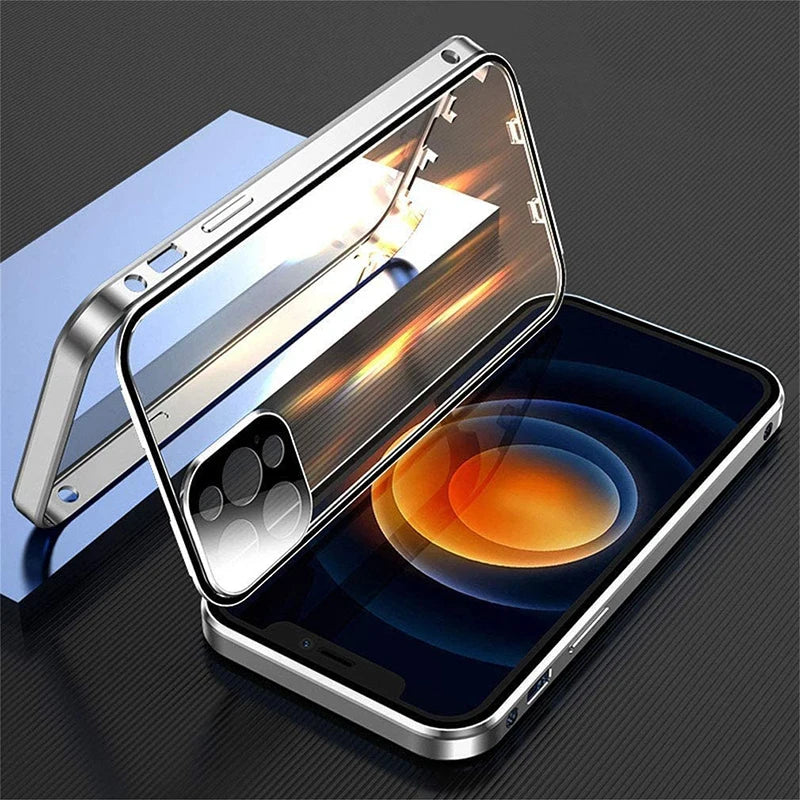 Coque double face en verre HD avec cadre en métal pour iPhone