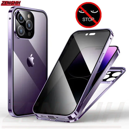 Étui double en verre anti-espionnage avec fixation magnétique, compatible avec iPhone