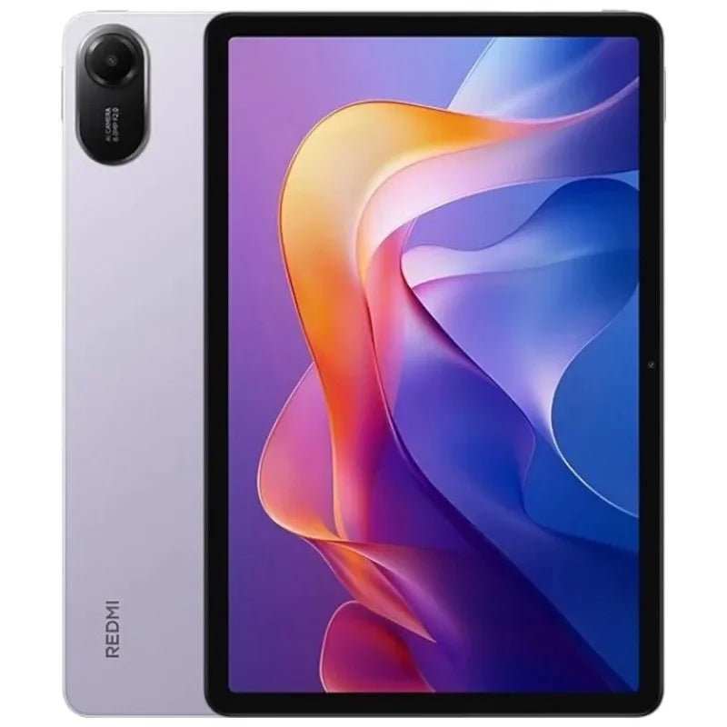 Tablette Redmi couleur violette avec écran lumineux aux dégradés violets et oranges