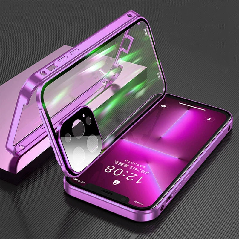 Coque double face en verre HD avec cadre en métal pour iPhone