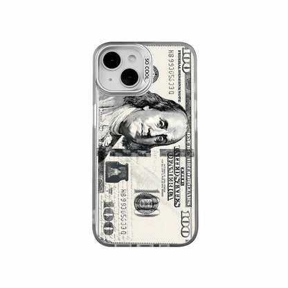 Coque de téléphone transparente avec design billet de 100 dollars et caméra double, style moderne