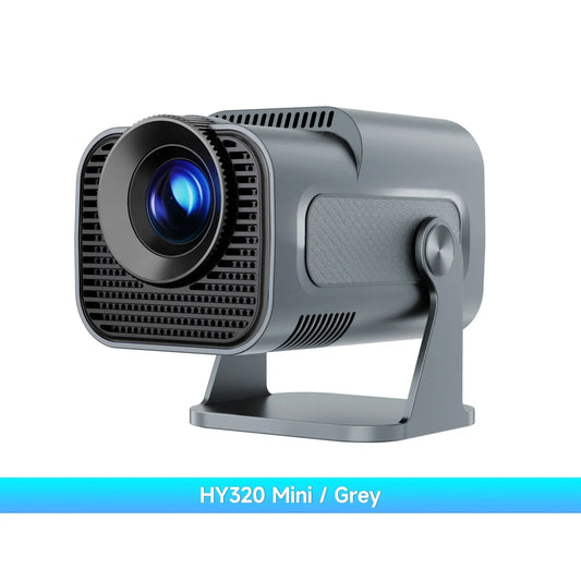 Projecteur HY320 Mini gris compact avec lentille bleue et support réglable moderne