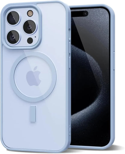 Coque de protection rigide bleu clair pour iPhone avec support MagSafe et triple caméra