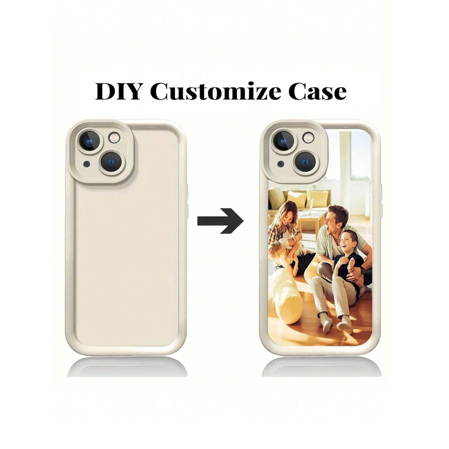 Coque téléphone personnalisable blanche avant et après avec photo de famille joyeuse