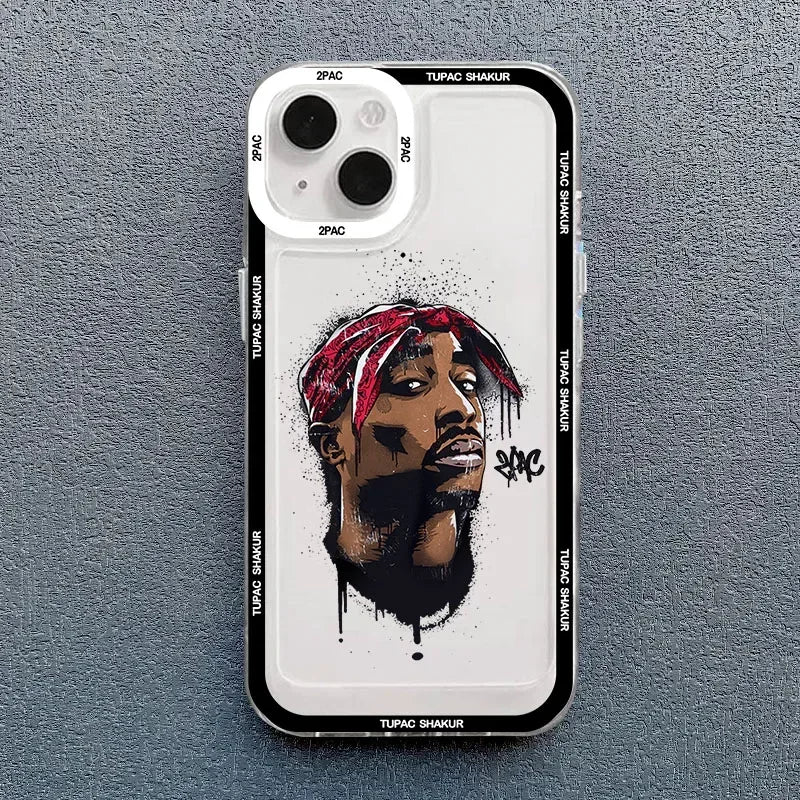 Coque de téléphone transparente antichoc à l'effigie du rappeur 2Pac