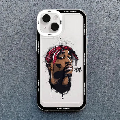 Coque de téléphone transparente antichoc à l'effigie du rappeur 2Pac