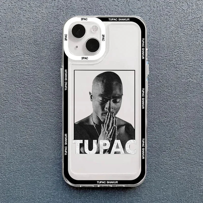 Coque de téléphone transparente antichoc à l'effigie du rappeur 2Pac