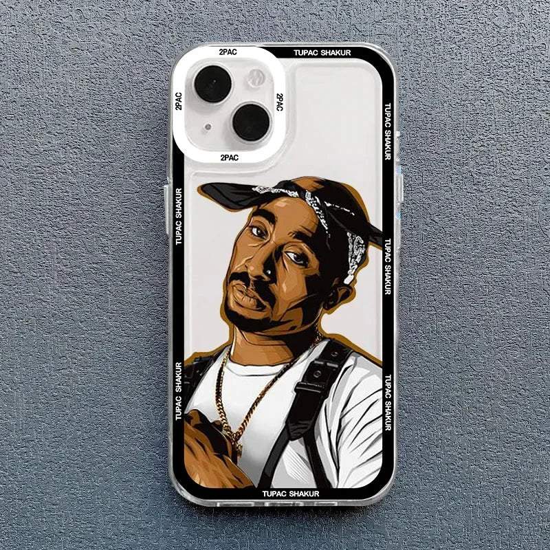 Coque de téléphone transparente antichoc à l'effigie du rappeur 2Pac