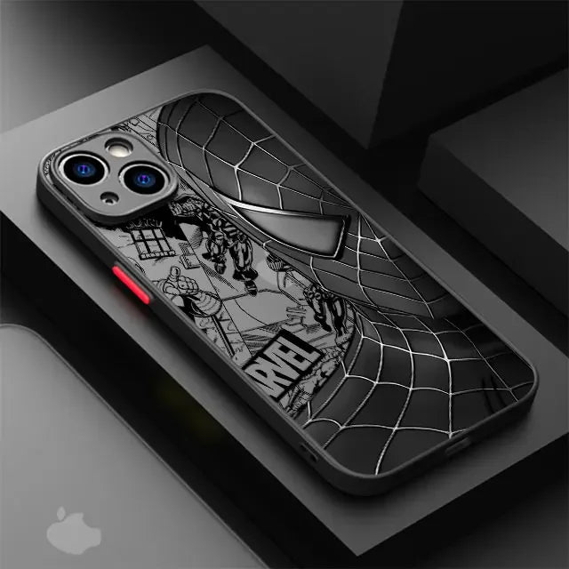 Coque de téléphone noire Spider-Man avec design Marvel et motifs toile d'araignée en relief