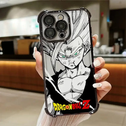 Coque de téléphone Dragon Ball Z avec Goku en style manga noir et blanc et yeux verts lumineux