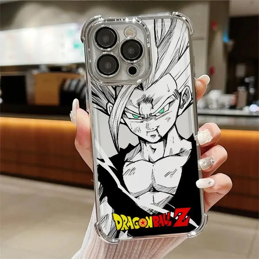 Coque de téléphone transparente avec illustration Dragon Ball Z et personnage aux cheveux dressés
