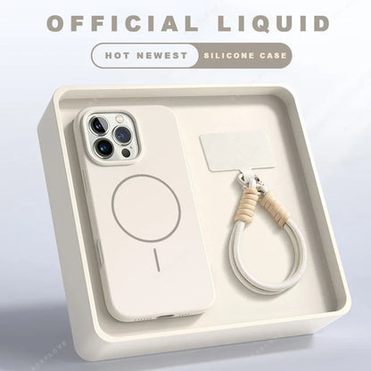 Coque silicone crème officiel pour smartphone avec dragonne assortie dans boîte élégante