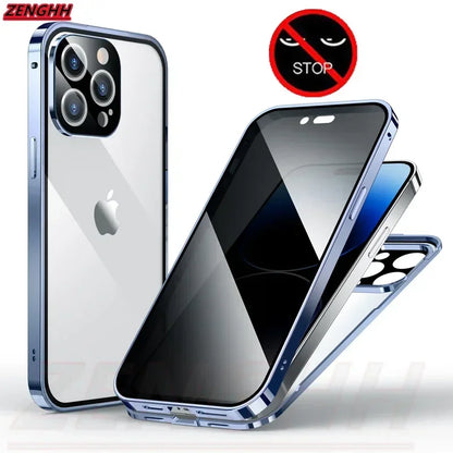 Étui double en verre anti-espionnage avec fixation magnétique, compatible avec iPhone