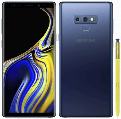 Smartphone Samsung Galaxy Note9 bleu océan avec écran et stylet jaune