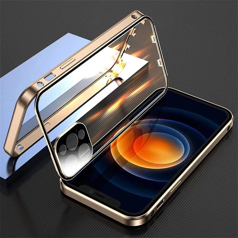 Coque double face en verre HD avec cadre en métal pour iPhone