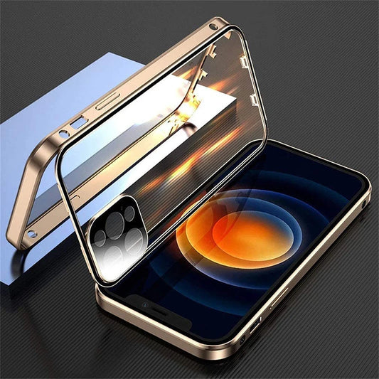 Coque double face en verre HD avec cadre en métal pour iPhone