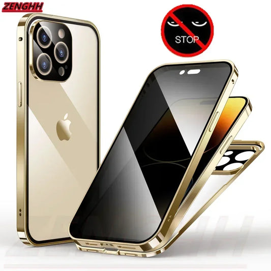 Étui double en verre anti-espionnage avec fixation magnétique, compatible avec iPhone