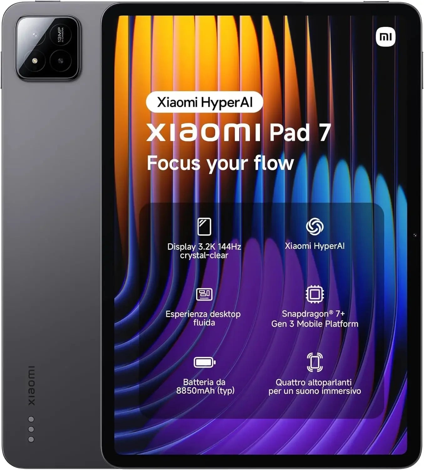 Tablette Xiaomi Pad 7 gris avec écran 3.2K 144Hz, Snapdragon 7+ Gen 3, quatre haut-parleurs