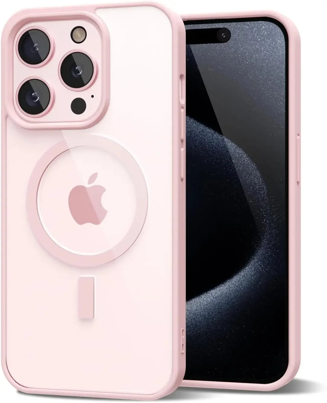 Coque rose pour iPhone avec système MagSafe et triple caméra arrière