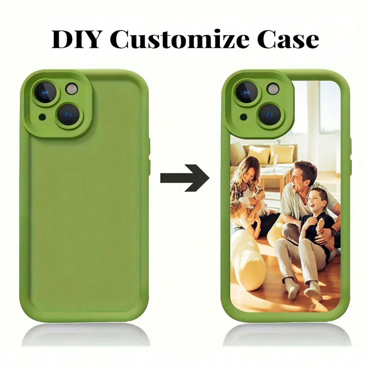Coque de téléphone verte personnalisable DIY avec photo de famille heureuse