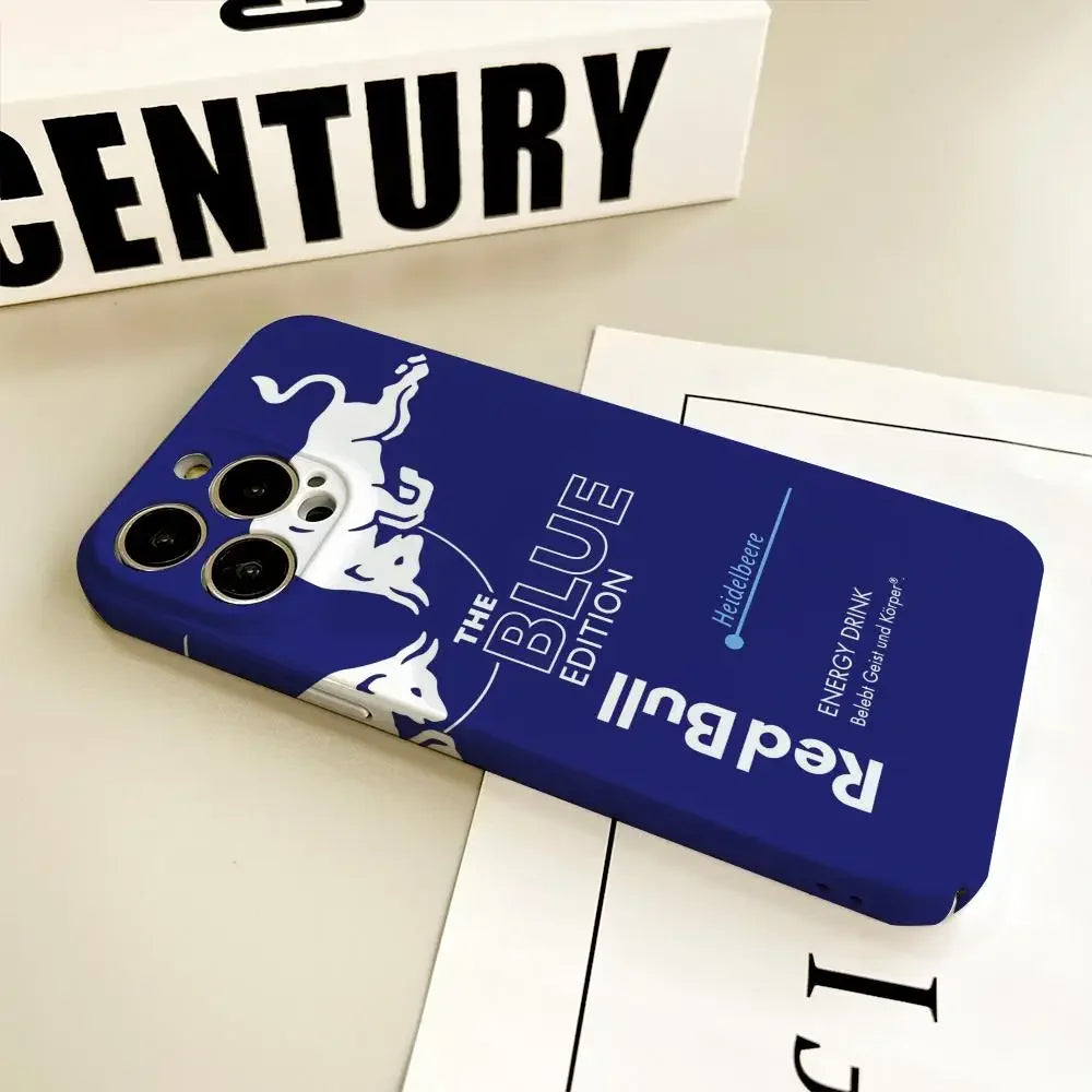 Coque de téléphone bleue Red Bull édition spéciale Blue Edition logo taureau blanc