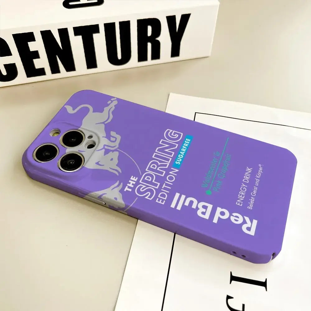 Coque de téléphone violet Red Bull édition spring sans sucre au design énergie avec logo taureau
